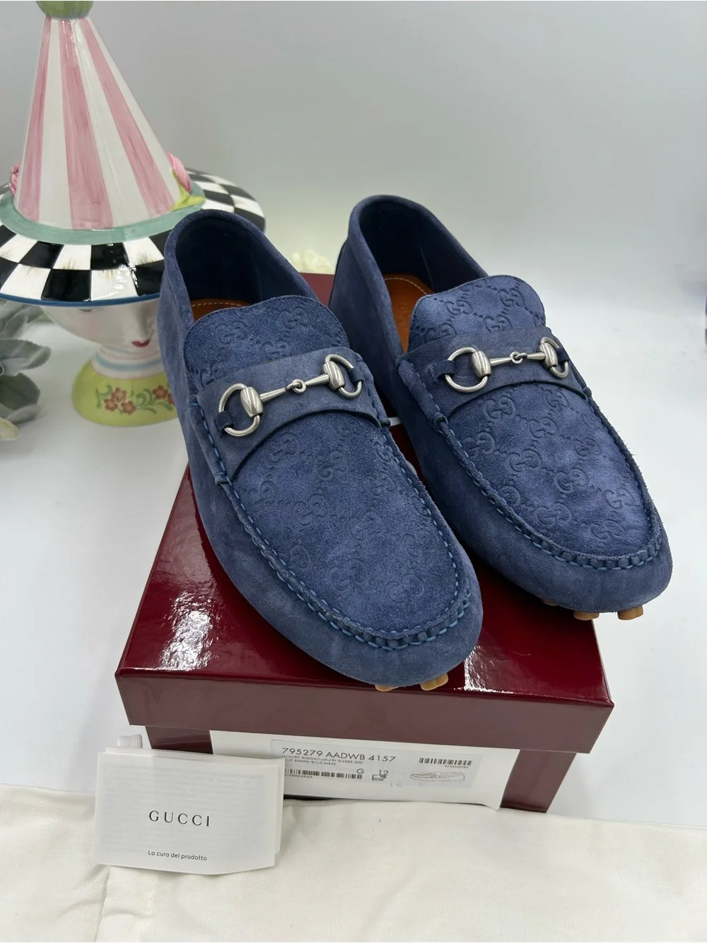 Men's Gucci blue suede GG embossed driver loafers size 12 fits 12.5 US - Picture 3 of 9